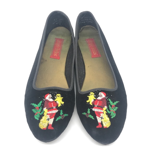 Jingle Belles Black Velvet Santa Smoking Loafers - Picture 2 of 8